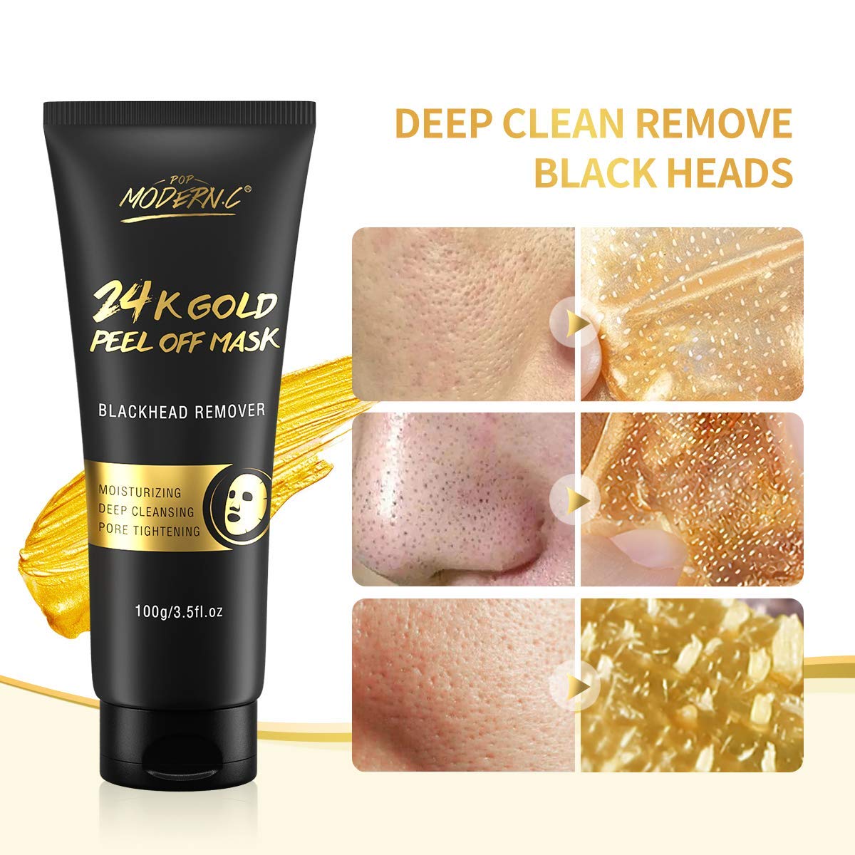 Blackhead Remover Mask, 24K Gold Peel Off Mask, Gold Facial Mask Anti-Aging, Deep Cleansing, Reduces Fine Lines＆ Wrinkles Great for All Skin, With Blackhead Remover Extractor Tools Kit & Mask Brush : Beauty