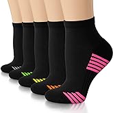 5 Pairs Copper Compression Socks for Women & Men - Ankle Plantar Fasciitis Arch Support Running Socks for Athletic