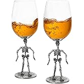 Stemmed Skeleton Wine Glass Set of 2 | 12oz Gothic Wine Goblets 10" Tall | Skeleton Decor Drinkware, Spooky Wine Glass Gift Set, Haunted Party Barware, Gothic Skeleton Gifts for Wine Lovers