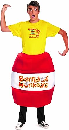 Amazon Com Disguise Hasbro Games Barrel Of Monkeys Deluxe Mens Adult Costume Red Yellow X Large 42 46 Clothing