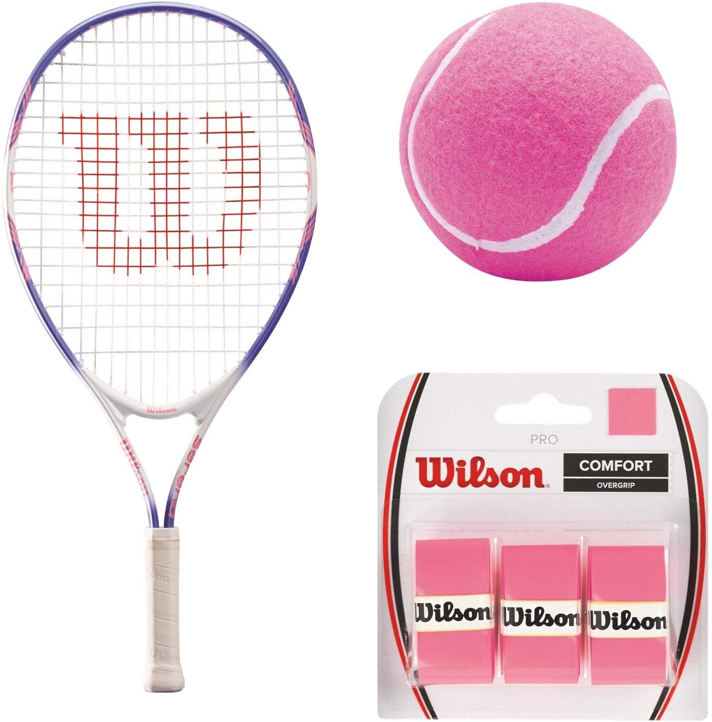 Wilson Serena Williams Girl's Pre-Strung Junior Tennis Racquet Starter Set or Kit Bundled with (3) Pink Tennis Balls and 3-Pack of Pink Overgrips (Best Junior Racket for Kids Ages 3-10)