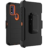 Takfox Moto G Pure Case, for Motorola G Power 2022 Case Belt Clip Holster with [Built-in Screen Protector] Kickstand Protective Rugged Heavy Duty Shockproof Dustproof Durable Cover (Black/Orange)