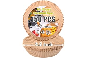 GOAUS Air Fryer 150 Pcs Round Paper Liners Disposable Large for 5 to 8 Qt Basket, 7.9 inch Unbleached Non-stick Oil-proof Parchment Paper