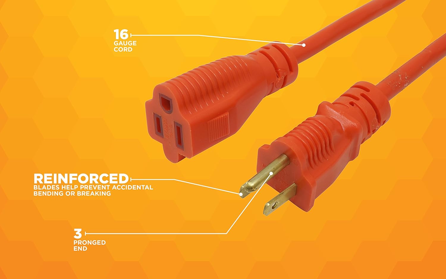 Woods 267 16/3 Outdoor Heavy Duty, Waterproof Flexible Vinyl Jacket, 3-Pronged, 25-Foot Extension Cord, 13 AMP, 1625 Watts, 125 Volts, Ideal For Use With Shop Vac, Weed Wacker, Bush, Orange - - 