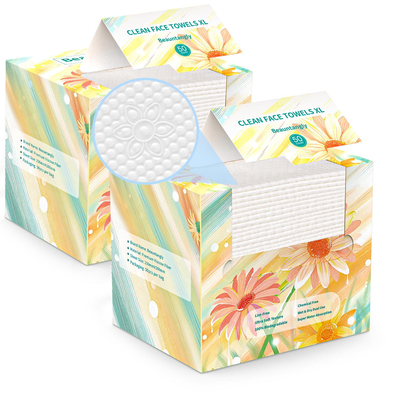 Beauntangly Face Clean Towels XL, Disposable Face Cloths for Skin Care, Thick Lint-Free Ultra Soft Dry Wipes for Makeup Removal, Cleaning, Traveling, 10-Inch X 12-Inch, 2 Pack