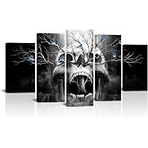 Artmyharbor 5 Pieces Large Gothic Skull Wall Art | Black White Skeleton Canvas Print, Ready to Hang, Living Room Bedroom Decor