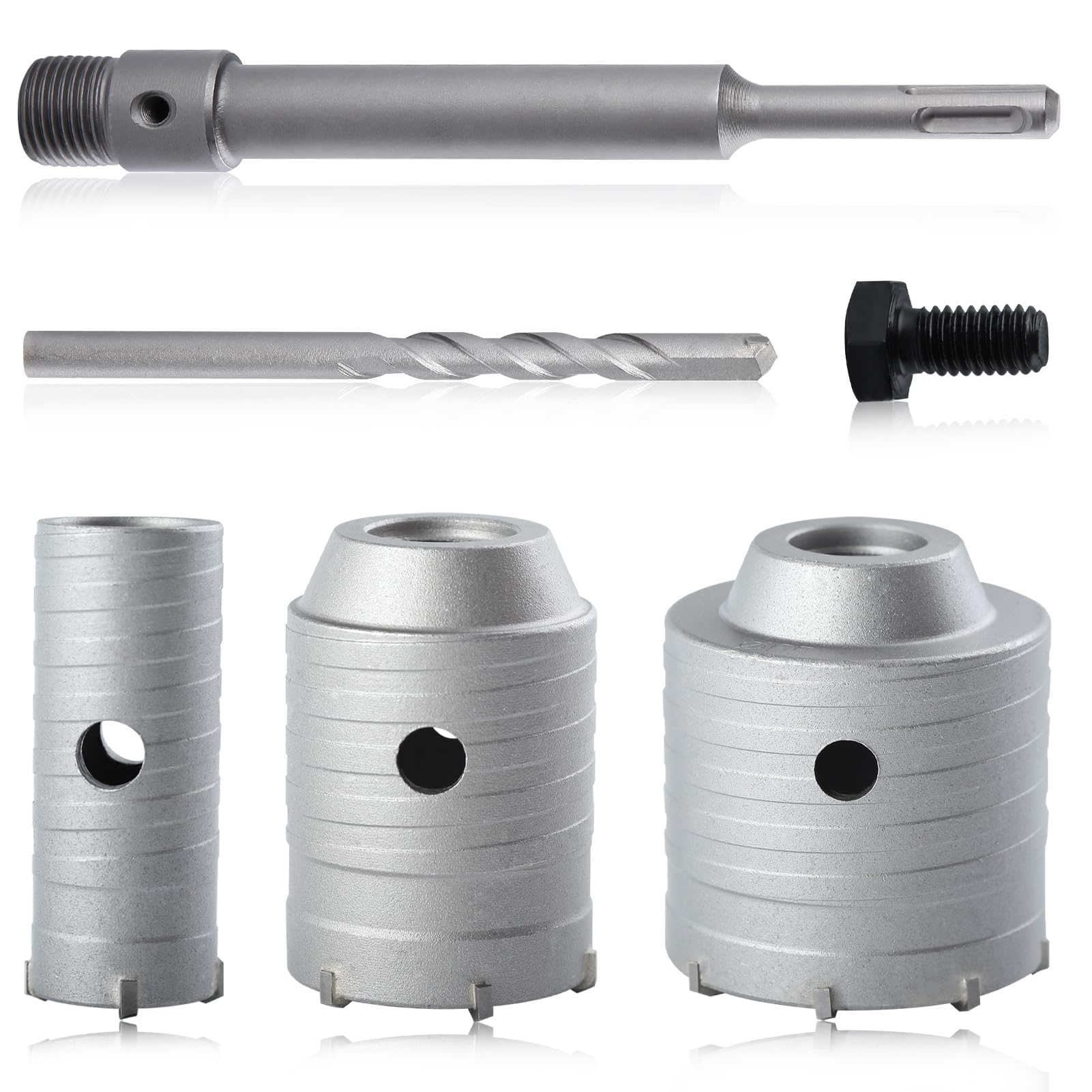 LEONTOOL Hole Saw Kits 4Pcs Concrete Hole Saw Drill Bit 30 50 65 mm SDS Plus Shank with 200mm Connecting Rod Tungsten Carbide Teeth Circle Drill Bit for Cement Stone Concrete Foam Brick Wall