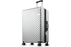 LUGGEX 28 Inch Luggage with Spinner Wheels - 100% Polycarbonate Hardside Expandable Large Suitcase Checked (Silver, 28 Inch)