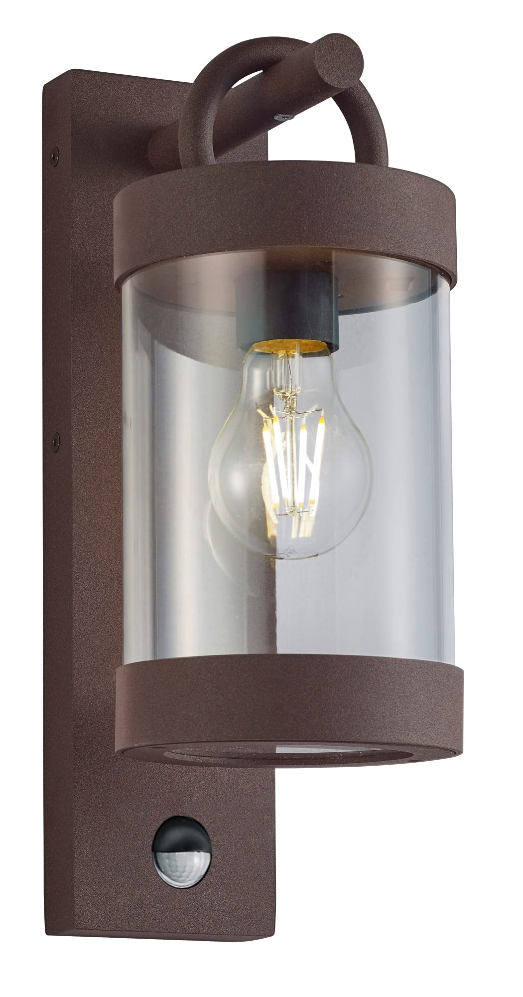 Trio Leuchten Sambesi 204169124 Outdoor Wall Light Die-Cast Aluminium Rust-Coloured Acrylic Clear Exclusive 1x E27 Motion Sensor