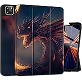 Tuiklol Case for M2 iPad Pro 12.9 inch Generation 6th/5th/4th/3rd 2022 2021 2020 2018 Release - Built in Pencil Holder Slim Protective Stand Back Cover with Auto Wake/Sleep iPad Cover,Fire Dragon