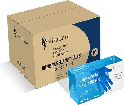ViraCare Blue Vinyl Gloves Medium 1000pk Latex Free Powder Free Non-Sterile