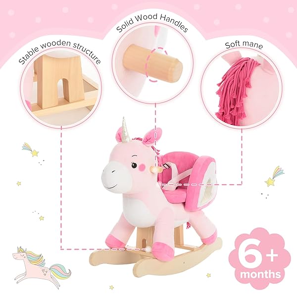 LABEBE – BABY ROCKING HORSE, RIDE UNICORN, KID RIDE ON TOY FOR 6 MONTH-3 YEAR OLD, INFANT (BOY GIRL) PLUSH ANIMAL ROCKER, TODDLER/CHILD STUFFED RIDE TOY (PINK)