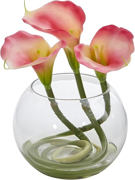Amazon Nearly Natural Calla リリー 丸いガラスの花瓶 9インチ ピンク 花器 インテリアボウル オンライン通販