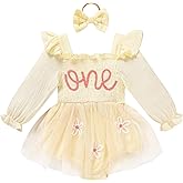 TITKKOP Baby Girl 1st Birthday Clothes One Year Old Tulle Romper Long Sleeve Bodysuit Cake Smash Outfits