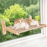 Famifit Large Foldable Cat Window Perch - Natural Pine Cat Sill Seat, 50LBS Heavy Duty Cordless Design, Space-Saving No-Scratch Window Hammock for Indoor Cats