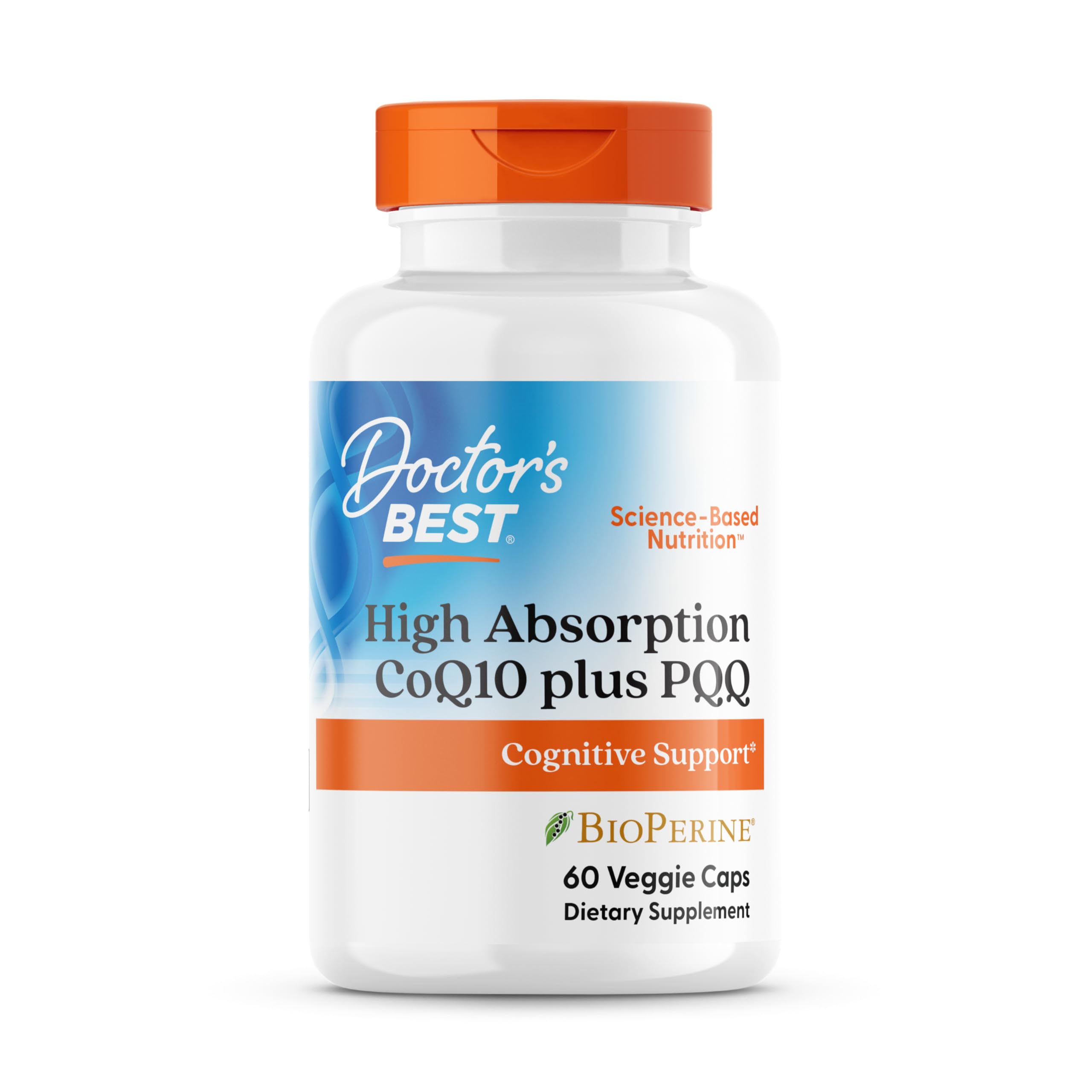Doctor's Best High Absorption CoQ10 Plus PQQ, Cognitive Support, USP Verified, Naturally Fermented CoQ10, Non-GMO, Gluten Free, Soy Free, Vegan 60 Veggie Caps