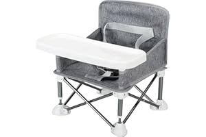 UBRAVOO Travel Booster Seat, Upgraded Toddler Portable Baby Chair with Storage Bag | Tray | Safety Harness, Foldable Baby Sea