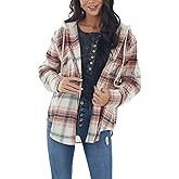 Womens Long Sleeve Plaid Hoodie Jacket Button Down Casual Boyfriend Blouse Shirts Tops Flannel Shirts with Pocket