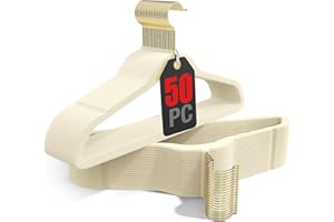 Korpai 50 Pack Beige Velvet Hangers,Coat Hanger Non Slip,Heavy-Duty,Space Saving,Slim Clothes Hangers for Pants,Outfit,Skirts,Suits,Coats,Dresses ect.Felt Hangers with Gold 360°Swivel Hook