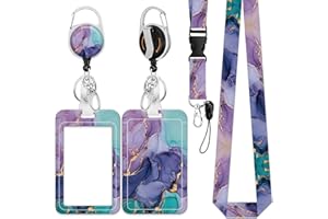 ID Badge Holder with Lanyard, Retractable Badge Reel with Swivel Belt Clip, Detachable Lanyard Name Card Tag Vertical ID Prot