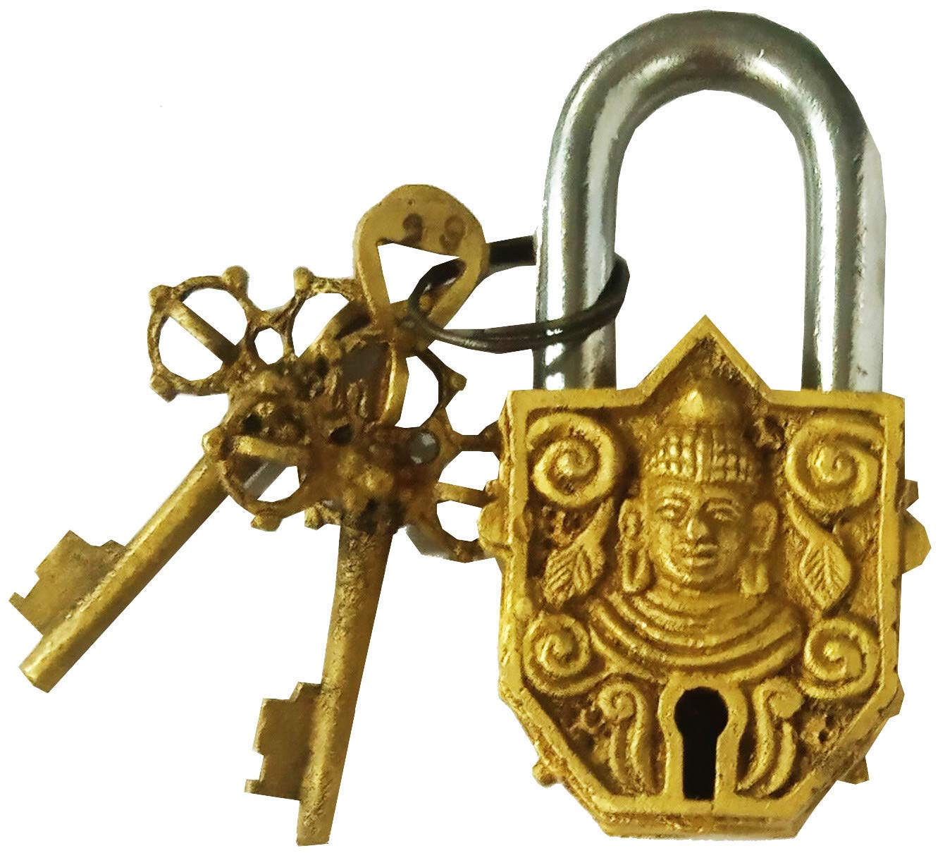 Purpledip Brass Padlock Lord Buddha: Vintage Design Small Safety Lock (12142)