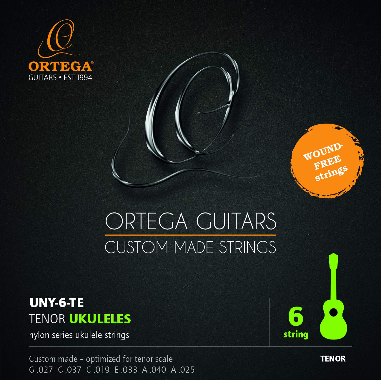 Ortega Guitars Tenor Ukulele Strings – Set for 6-String Tenor Ukulele – Custom Made Strings Series – Nylon (UNY-6-TE)
