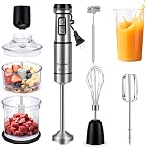 Levstek Immersion Hand Blender Set, 1200W 20-Speed Stainless Steel Stick Blender with 7 Accessories, 500ml &amp; 200ml Chopper Cups, Milk Frother, Egg Beater, for Smoothies, Soups Kitchen Essential