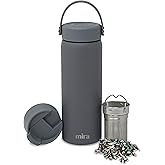 MIRA 18 oz Tea Infuser Thermo - Stainless Steel Travel Bottle with Removable Strainer for Loose Leaf Tea - Insulated Hot & Cold Brew Steeper - Smoke Gray