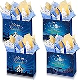 Hosuly 20 Pcs Large Christmas Nativity Gift Bags with Tissue Paper, Religious Holiday Party Favor Tote Bags with Handles, Merry Christmas Treat Candy Bag for Church Events & Family Celebrations