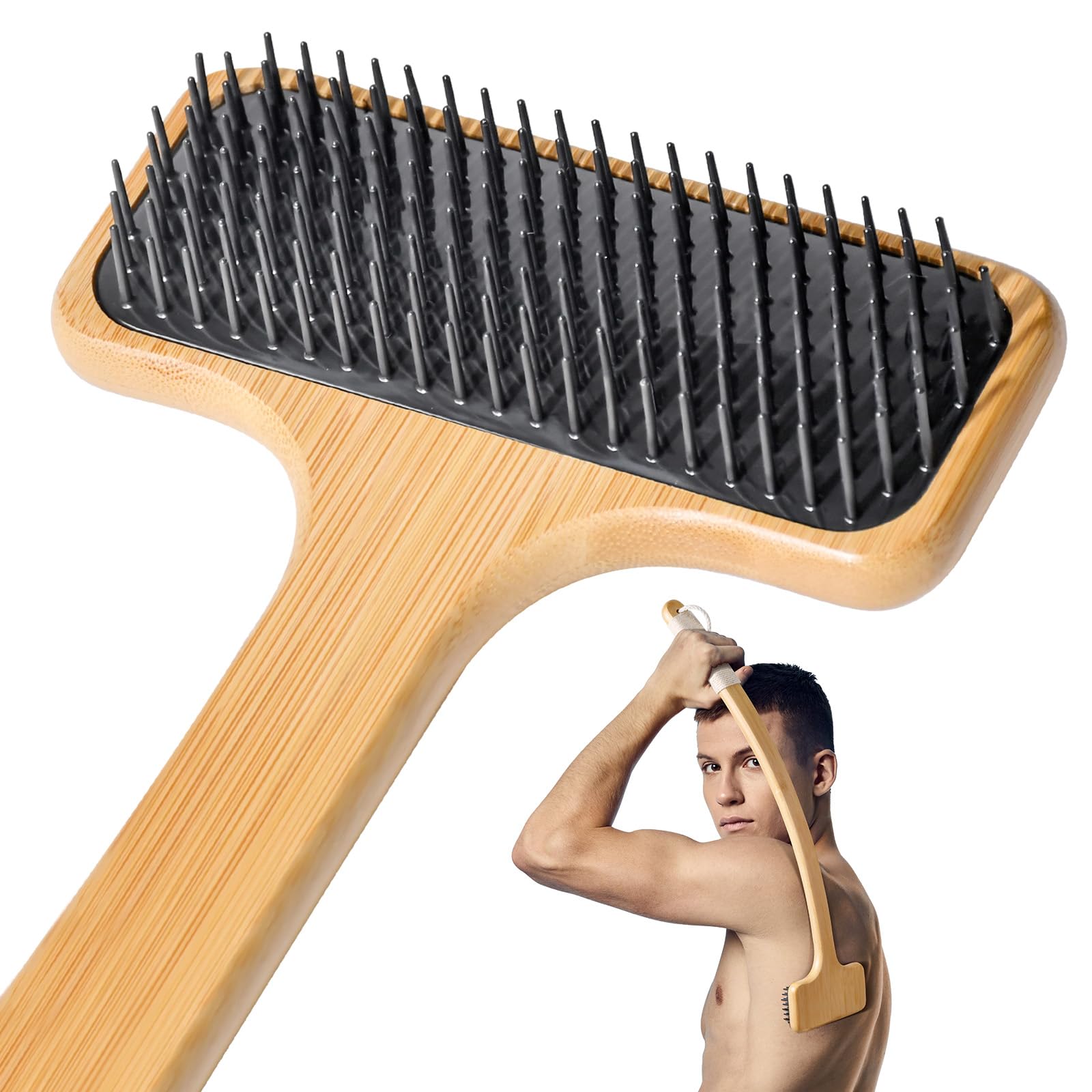 NURENDER Bamboo Back Scratcher for Men and Women, 22'' Oversized Body Scratcher with Curved Handle and Soft Wide Head, Effective Anti-Itch and Comfortable Massage, for the Elderly, Pregnant