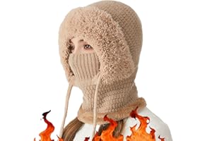 3 in 1 Beanie Hat for Women with Scarf and Mask,Knitted Ski Scarf and Mask Set, Balaclava Hats