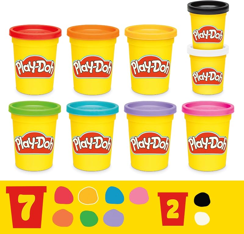 , Mes Couleurs préférées, Pack de 9 Pots de pâte à Modeler, Loisirs créatifs pour Filles et Garçons dès 2 Ans, Idèe Cadeaux pour Anniversaires