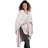 Berkshire Blanket Primalush™ Wearable Blanket, Cozy Loungewear Pocketed Plush Cape Wrap for Adults & Teens(Moonbeam, One Size 58"X64")