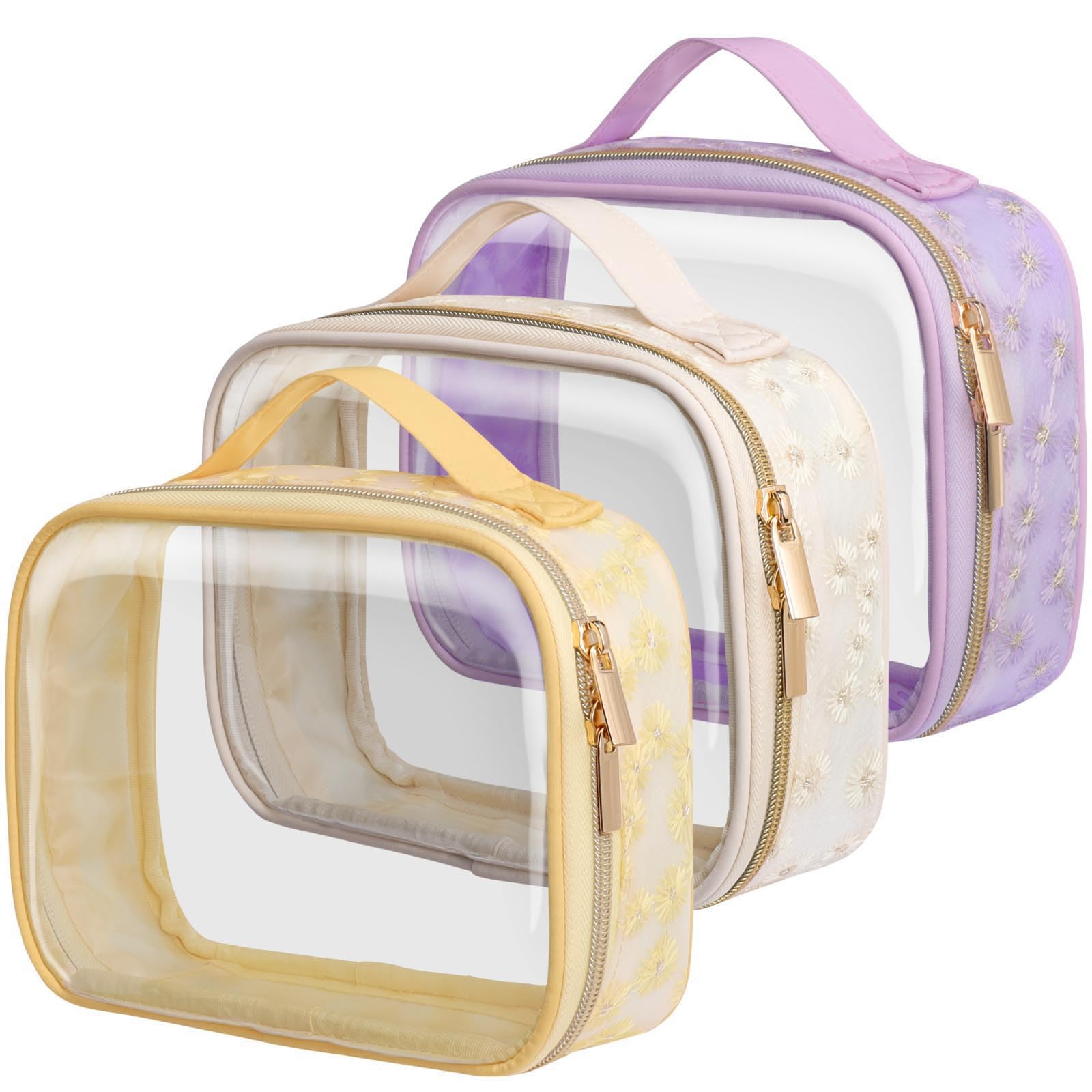 Photo 1 of PACKISM TSA Approved Toiletry Bag - Floral Texture Lace clear Makeup Bags, Ease of Clamshell Closing, Handles and Double Zippers, 0.5 mm Thicker TSA Toiletry Bag, Multicolor