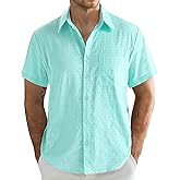 JOGAL Mens Button Down Shirt Short Sleeve Casual Plaid Button Up Shirt Summer Beach Vacation Hawaiian Shirts with Pocket