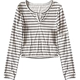 SOLY HUX Girl's Striped T Shirt Long Sleeve Button Henley Shirts Fitted Fall Tops Clothes