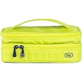 Lug Legacy Collection Double Decker Cosmetic Case for Travelers &ndash; Dual Compartments, Brush Holders, Wipeable &ndash; 100% Polyester &ndash; LEMON LIME