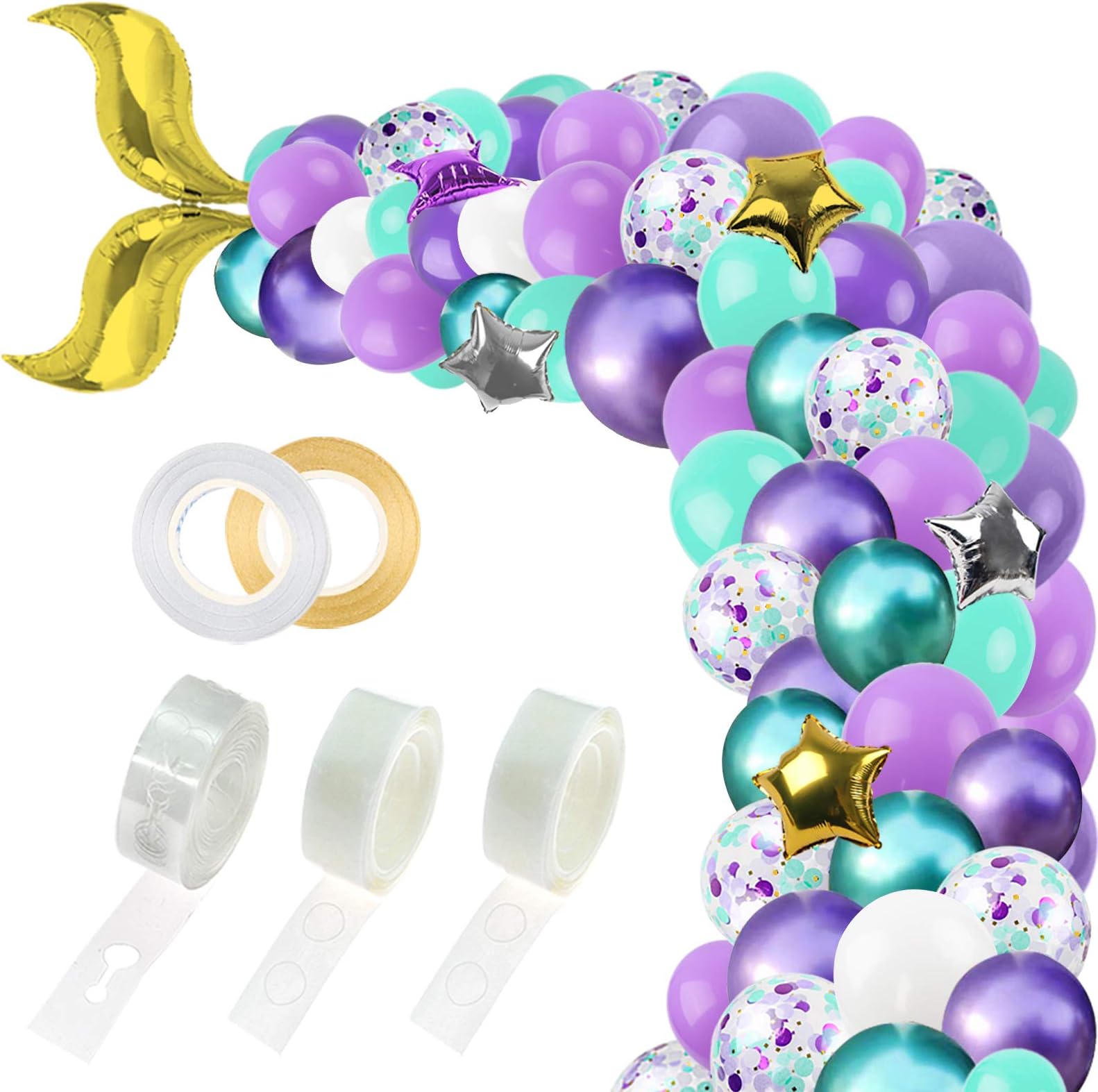 RUBFAC 311pcs Mermaid Party Supplies, Mermaid Tail Balloon Garland Set, Mermaid Arch Kit, for Mermaid Birthday Supplies, Under The Sea Party, Ocean Theme Party Supplies, Undersea Prefabricated