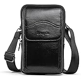 Hengwin Genuine Leather Phone Holster Fits for iPhone 16 Pro Max 15 Pro Max 14 Pro Max 13 Pro Max Samsung Galaxy S25 Ultra S24 Ultra Belt Pouch Belt Clip Wallet Case Phone Bag Crossbody Purse (Black)