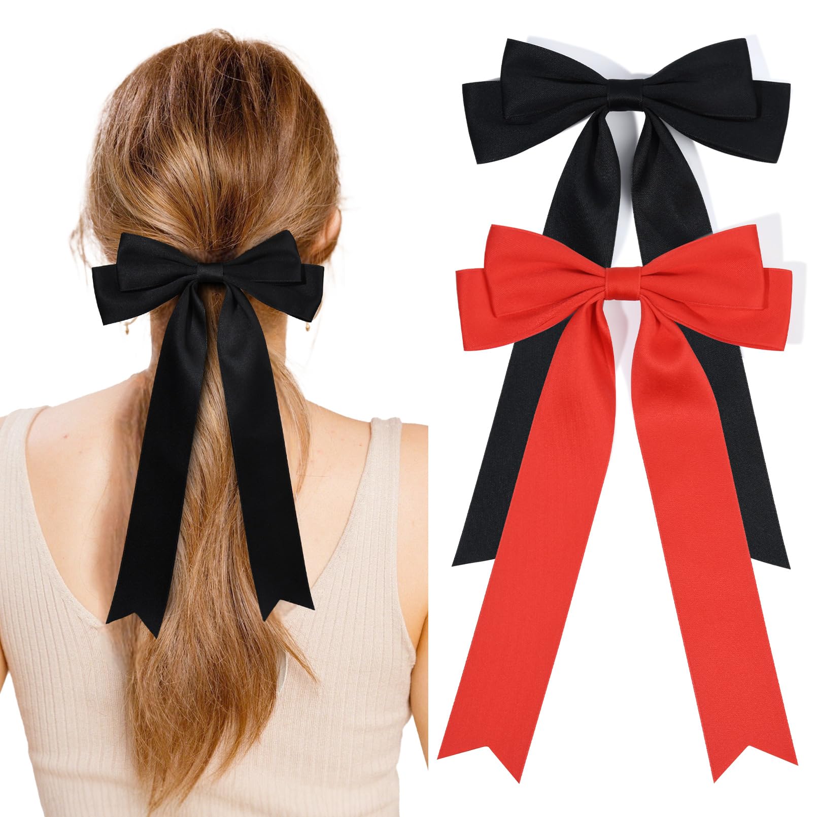 Photo 1 of 2PCS Hair Bows for Women Hair Clip Black Red Hair Ribbon Hair Accessories Bowknot Long Hair Barrettes for Women Girls Toddlers Teens Kids