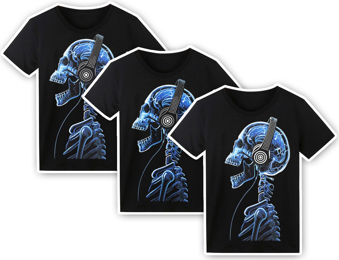 LED T Shirt Sound Activated Funny Shirts Light Up Equalizer Animation Clothes Fancy Dress for Party Hiphop Halloween Concert Cosplay Birthday Gift with Headphone Skull Design, Bonus Glow Bracelet