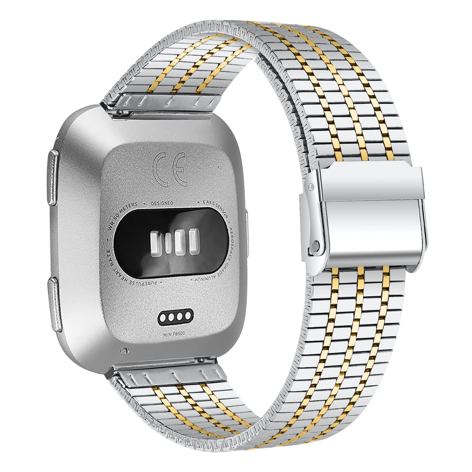 Gimuk Compatible with Fitbit Versa 2 Straps for Women Men, Adjustable Stainless Steel Metal Replacement Watch Wrist Strap Band Bracelet for Fitbit Versa/Versa Lite/Versa SE (Silver/Gold)
