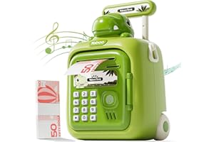 Dinosaur Piggy Bank for Kids with Password & Fingerprint Unlock – Automatic Money ATM Bank with Voice Prompts, Music, Teachin