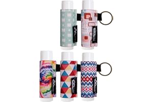 WK IEASON - Lip Balm Holder Keychain Clip On Lipstick Sleeve Chapstick Sleeve Holder Keychain 5PCS(Geometric/Bohem Combos)