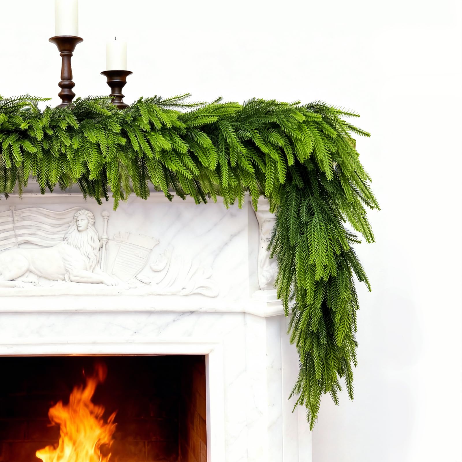 Photo 1 of 6FT Norfolk Pine Garland, Luxury 120 Tips Realistic Artificial Christmas Garland for Mantle and Table, Outdoor Christmas Decorations Indoor Winter Pine Garland Holiday Decorations