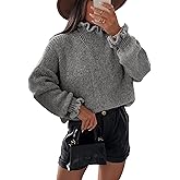 Simplee Womens Oversized Long Sleeve Fall Sweaters Ruffle Turtleneck Chunky Knit Sweater Casual Winter Pullover 2025