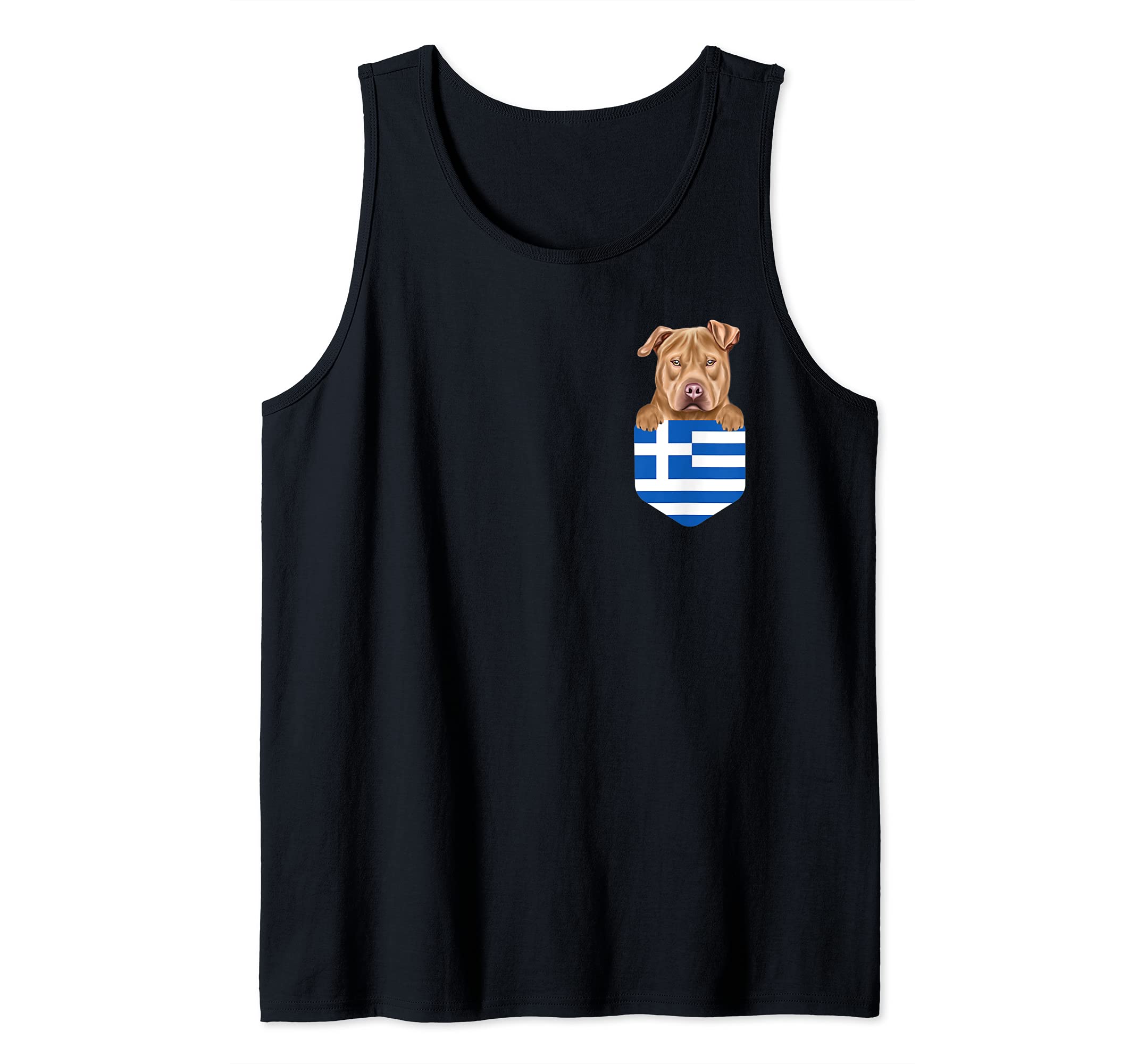 Greece Flag Usa Staffordshire Terrier Dog In Pocket Tank Top