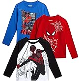 Marvel Spiderman Boys Shirts - 3 Pack Avengers Spidey and Friends Long Sleeve Graphic Tees for Toddler Little Boys and Kids