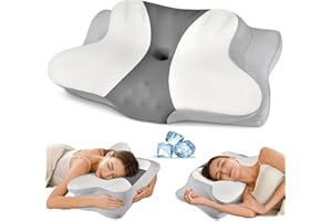 YLEKTO Cervical Pillow for Neck Pain Relief - Ergonomic Pillow for Sleeping Side Sleeper Pillow for Adults, Contour Neck Pillow Cooling Memory Foam Pillows, Orthopedic Bed Pillow for Back Stomach Sleepers