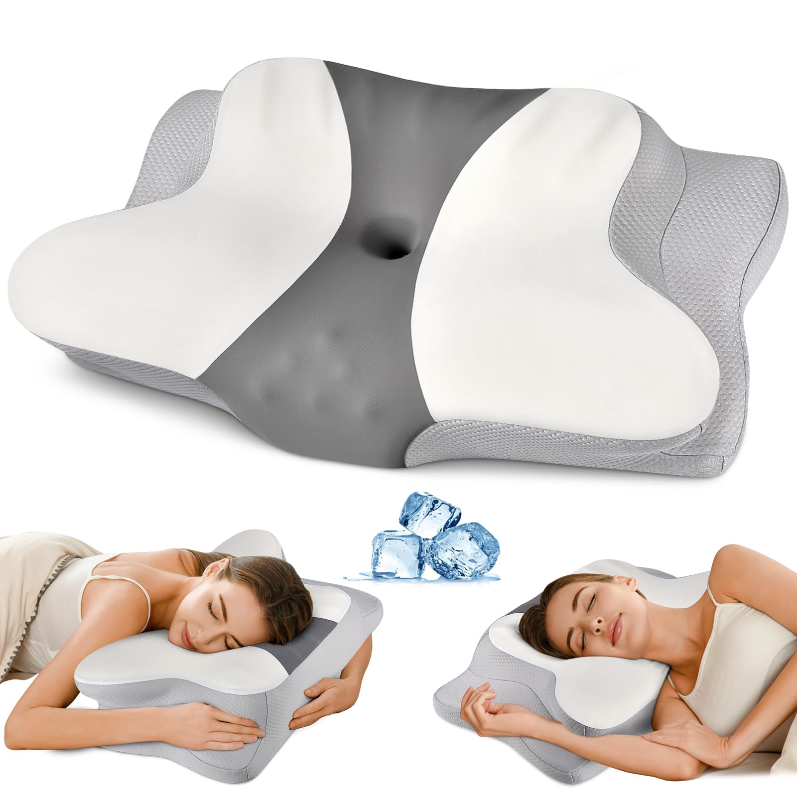 Photo 1 of Cervical Pillow for Neck Pain Relief - Ergonomic Pillow for Sleeping Side Sleeper Pillow for Adults, Contour Neck Pillow Cooling Memory Foam Pillows, Orthopedic Bed Pillow for Back Stomach Sleepers